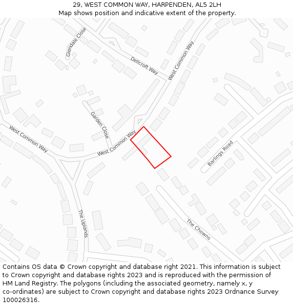 29, WEST COMMON WAY, HARPENDEN, AL5 2LH: Location map and indicative extent of plot