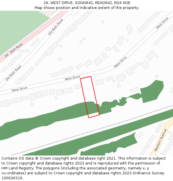 29, WEST DRIVE, SONNING, READING, RG4 6GE: Location map and indicative extent of plot