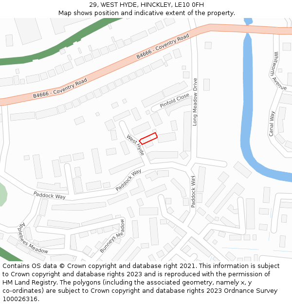 29, WEST HYDE, HINCKLEY, LE10 0FH: Location map and indicative extent of plot