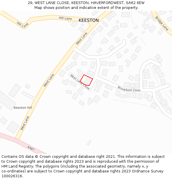 29, WEST LANE CLOSE, KEESTON, HAVERFORDWEST, SA62 6EW: Location map and indicative extent of plot