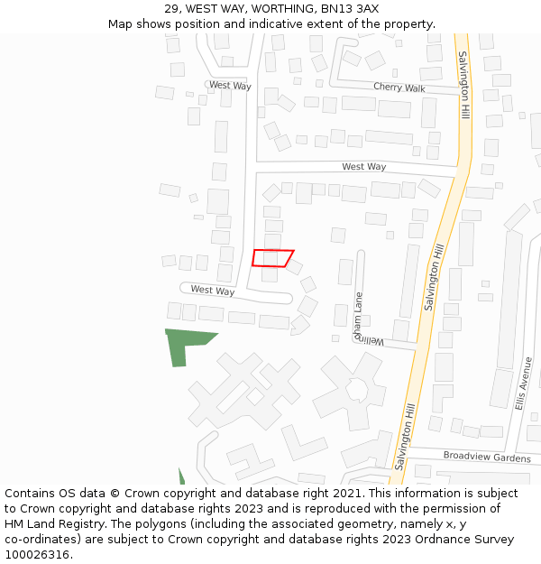 29, WEST WAY, WORTHING, BN13 3AX: Location map and indicative extent of plot