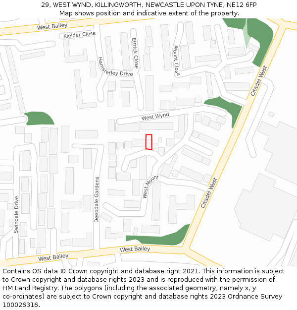 29, WEST WYND, KILLINGWORTH, NEWCASTLE UPON TYNE, NE12 6FP: Location map and indicative extent of plot