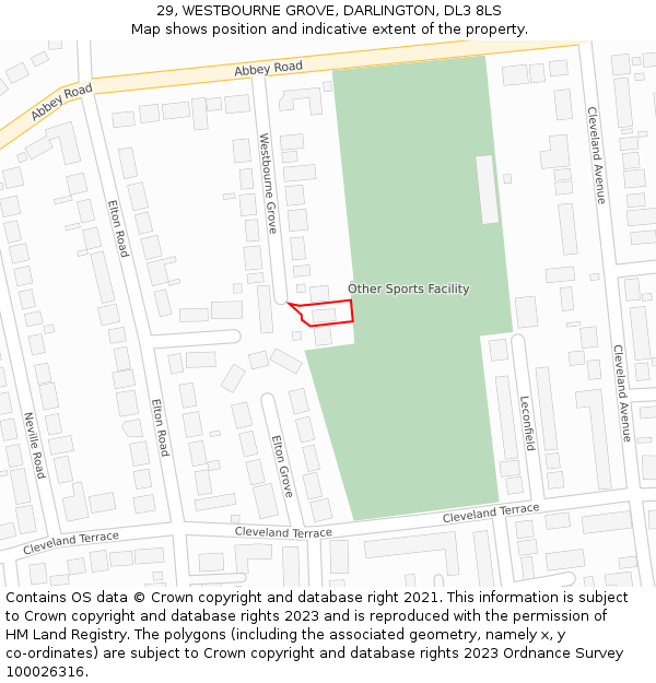 29, WESTBOURNE GROVE, DARLINGTON, DL3 8LS: Location map and indicative extent of plot