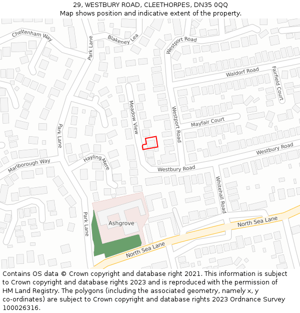 29, WESTBURY ROAD, CLEETHORPES, DN35 0QQ: Location map and indicative extent of plot