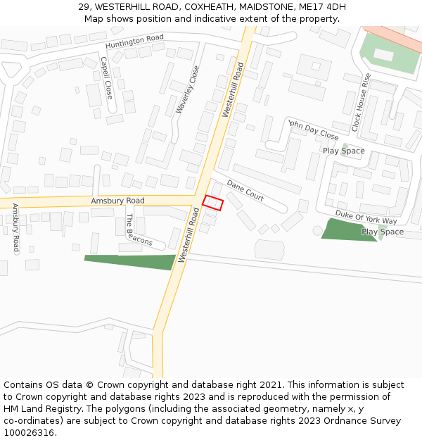 29, WESTERHILL ROAD, COXHEATH, MAIDSTONE, ME17 4DH: Location map and indicative extent of plot