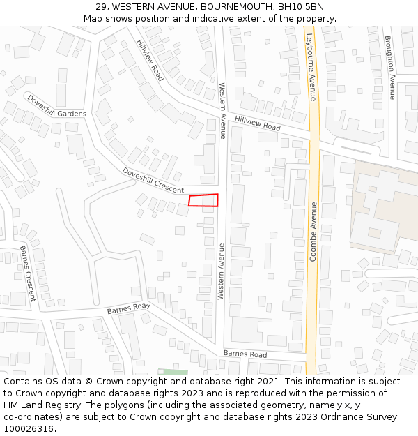 29, WESTERN AVENUE, BOURNEMOUTH, BH10 5BN: Location map and indicative extent of plot