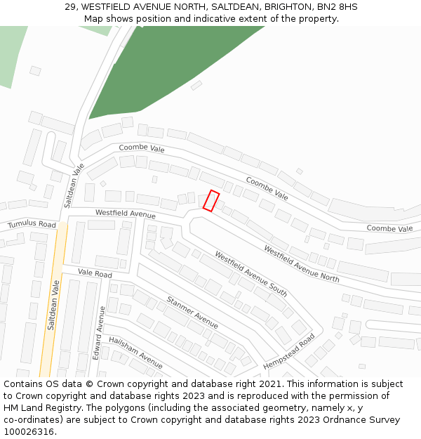 29, WESTFIELD AVENUE NORTH, SALTDEAN, BRIGHTON, BN2 8HS: Location map and indicative extent of plot