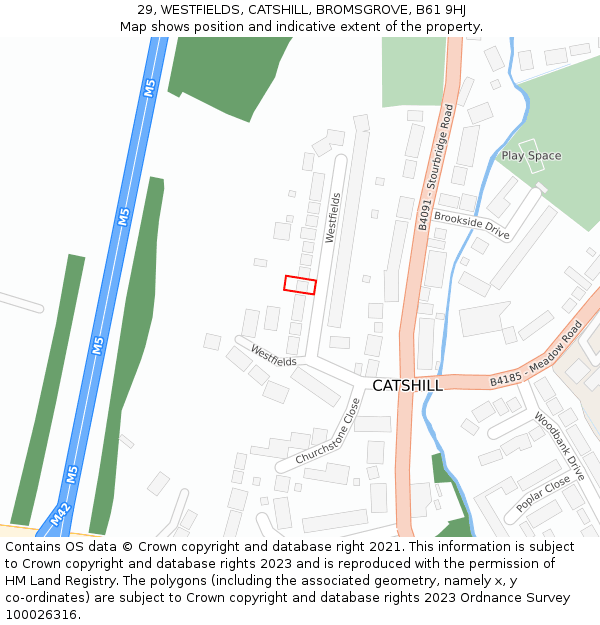 29, WESTFIELDS, CATSHILL, BROMSGROVE, B61 9HJ: Location map and indicative extent of plot