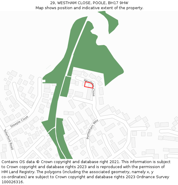 29, WESTHAM CLOSE, POOLE, BH17 9HW: Location map and indicative extent of plot