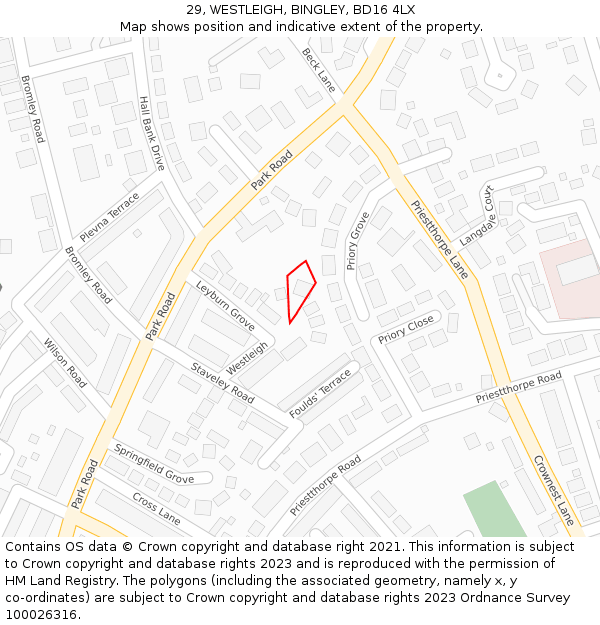 29, WESTLEIGH, BINGLEY, BD16 4LX: Location map and indicative extent of plot