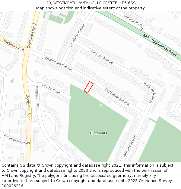 29, WESTMEATH AVENUE, LEICESTER, LE5 6SS: Location map and indicative extent of plot