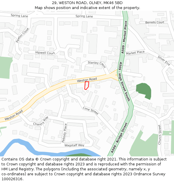 29, WESTON ROAD, OLNEY, MK46 5BD: Location map and indicative extent of plot