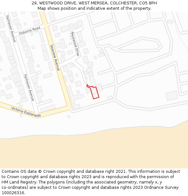 29, WESTWOOD DRIVE, WEST MERSEA, COLCHESTER, CO5 8PH: Location map and indicative extent of plot