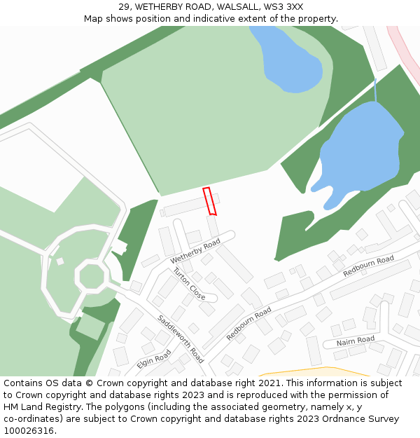 29, WETHERBY ROAD, WALSALL, WS3 3XX: Location map and indicative extent of plot