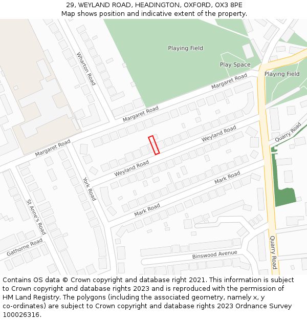 29, WEYLAND ROAD, HEADINGTON, OXFORD, OX3 8PE: Location map and indicative extent of plot