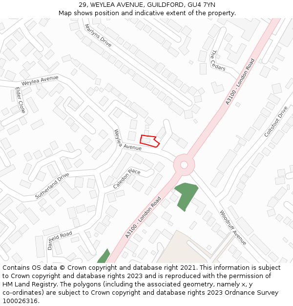 29, WEYLEA AVENUE, GUILDFORD, GU4 7YN: Location map and indicative extent of plot