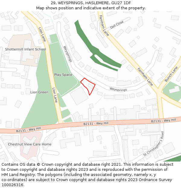 29, WEYSPRINGS, HASLEMERE, GU27 1DF: Location map and indicative extent of plot