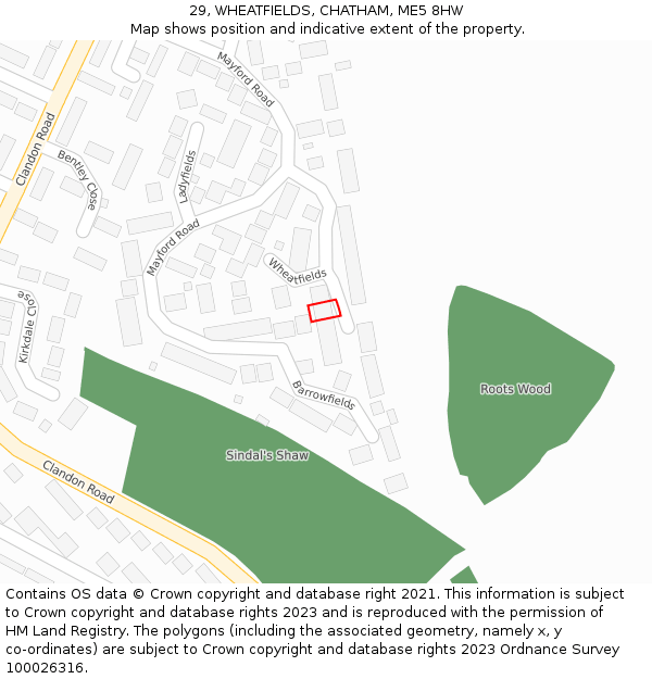 29, WHEATFIELDS, CHATHAM, ME5 8HW: Location map and indicative extent of plot