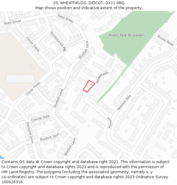 29, WHEATFIELDS, DIDCOT, OX11 0BQ: Location map and indicative extent of plot