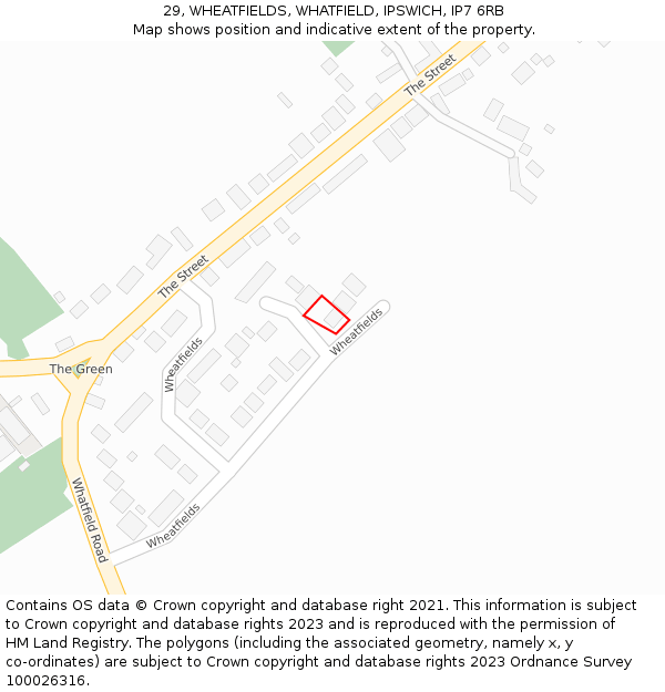 29, WHEATFIELDS, WHATFIELD, IPSWICH, IP7 6RB: Location map and indicative extent of plot