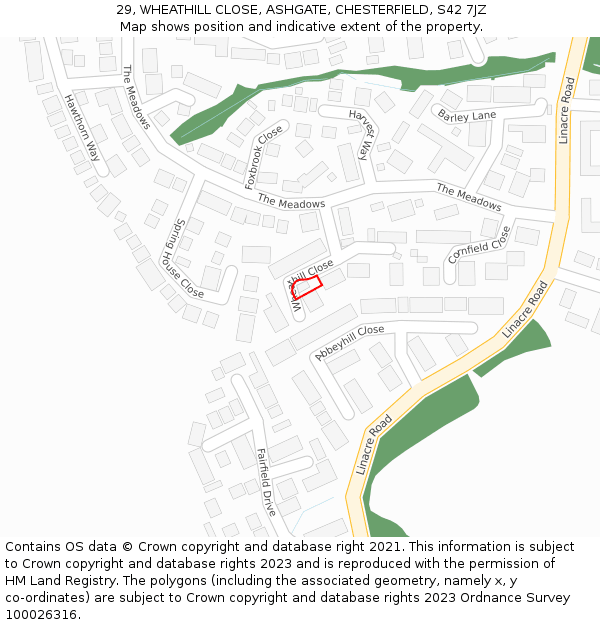 29, WHEATHILL CLOSE, ASHGATE, CHESTERFIELD, S42 7JZ: Location map and indicative extent of plot