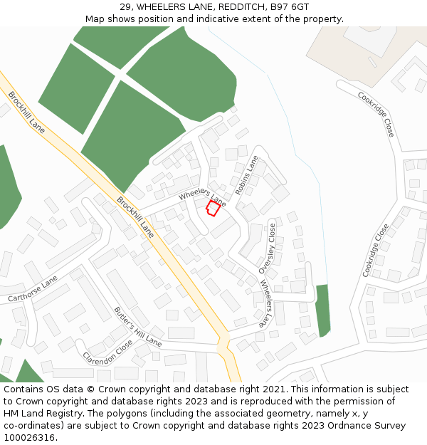 29, WHEELERS LANE, REDDITCH, B97 6GT: Location map and indicative extent of plot