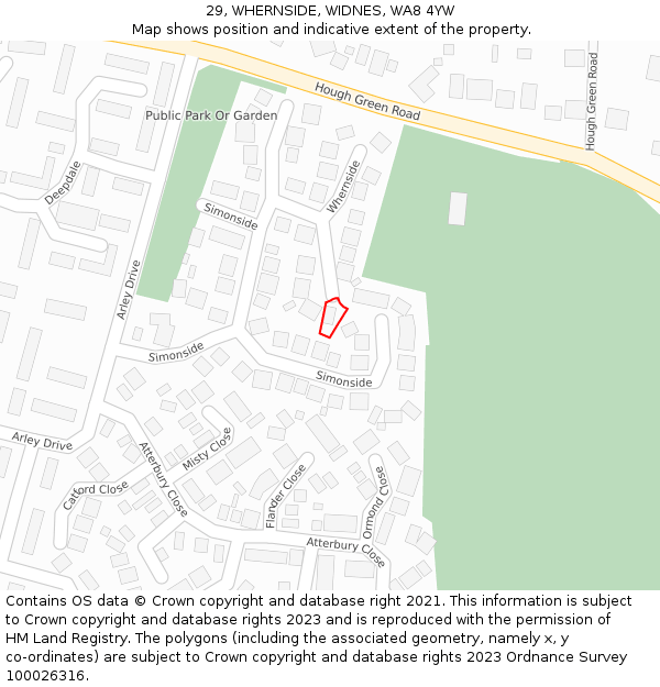 29, WHERNSIDE, WIDNES, WA8 4YW: Location map and indicative extent of plot