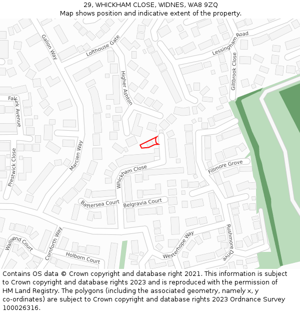 29, WHICKHAM CLOSE, WIDNES, WA8 9ZQ: Location map and indicative extent of plot