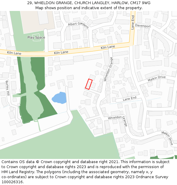 29, WHIELDON GRANGE, CHURCH LANGLEY, HARLOW, CM17 9WG: Location map and indicative extent of plot