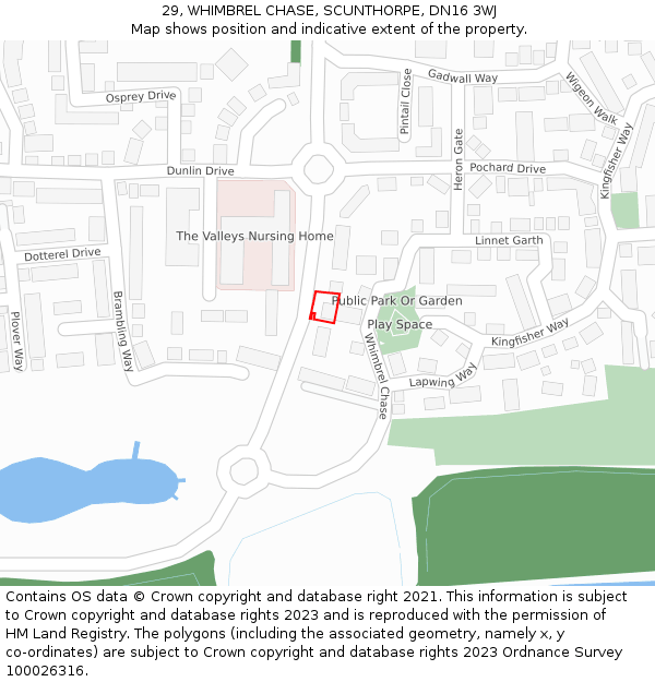 29, WHIMBREL CHASE, SCUNTHORPE, DN16 3WJ: Location map and indicative extent of plot
