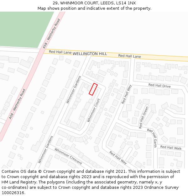 29, WHINMOOR COURT, LEEDS, LS14 1NX: Location map and indicative extent of plot