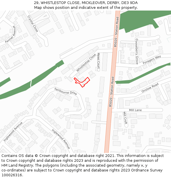 29, WHISTLESTOP CLOSE, MICKLEOVER, DERBY, DE3 9DA: Location map and indicative extent of plot