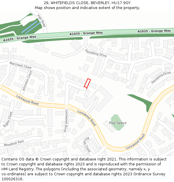 29, WHITEFIELDS CLOSE, BEVERLEY, HU17 9GY: Location map and indicative extent of plot