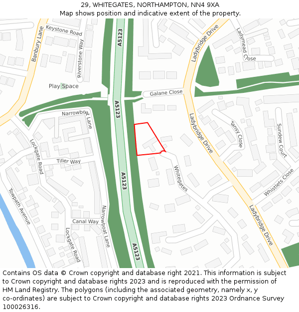 29, WHITEGATES, NORTHAMPTON, NN4 9XA: Location map and indicative extent of plot