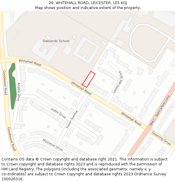 29, WHITEHALL ROAD, LEICESTER, LE5 6GJ: Location map and indicative extent of plot