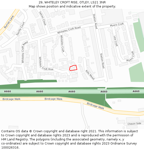 29, WHITELEY CROFT RISE, OTLEY, LS21 3NR: Location map and indicative extent of plot