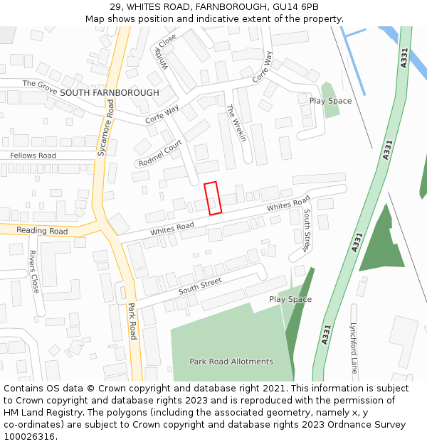 29, WHITES ROAD, FARNBOROUGH, GU14 6PB: Location map and indicative extent of plot