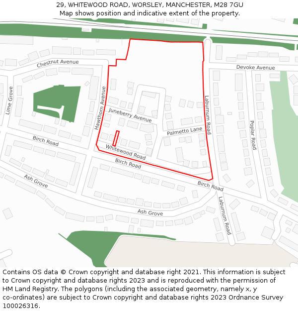 29, WHITEWOOD ROAD, WORSLEY, MANCHESTER, M28 7GU: Location map and indicative extent of plot