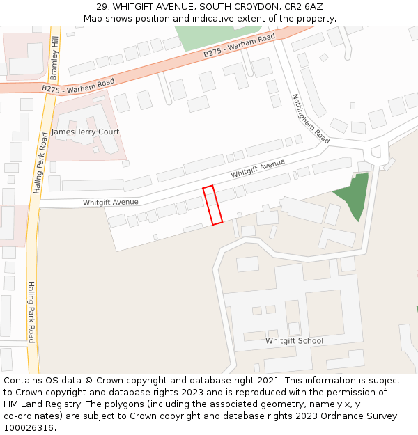 29, WHITGIFT AVENUE, SOUTH CROYDON, CR2 6AZ: Location map and indicative extent of plot