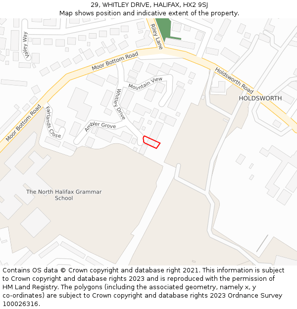 29, WHITLEY DRIVE, HALIFAX, HX2 9SJ: Location map and indicative extent of plot