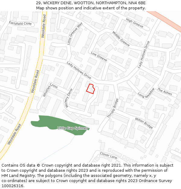 29, WICKERY DENE, WOOTTON, NORTHAMPTON, NN4 6BE: Location map and indicative extent of plot