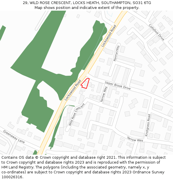 29, WILD ROSE CRESCENT, LOCKS HEATH, SOUTHAMPTON, SO31 6TG: Location map and indicative extent of plot