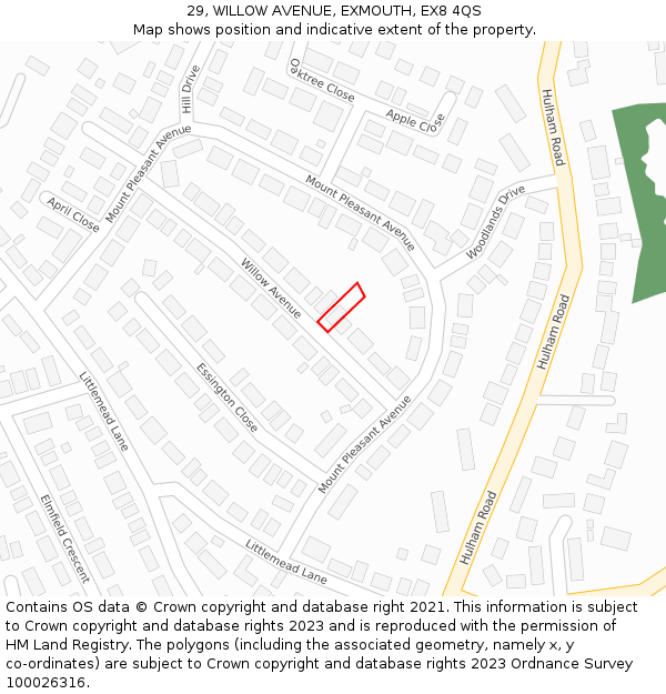 29, WILLOW AVENUE, EXMOUTH, EX8 4QS: Location map and indicative extent of plot