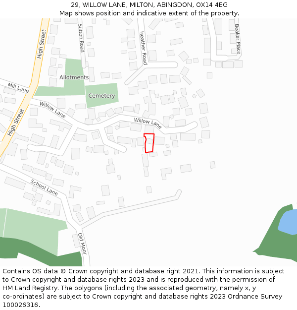 29, WILLOW LANE, MILTON, ABINGDON, OX14 4EG: Location map and indicative extent of plot