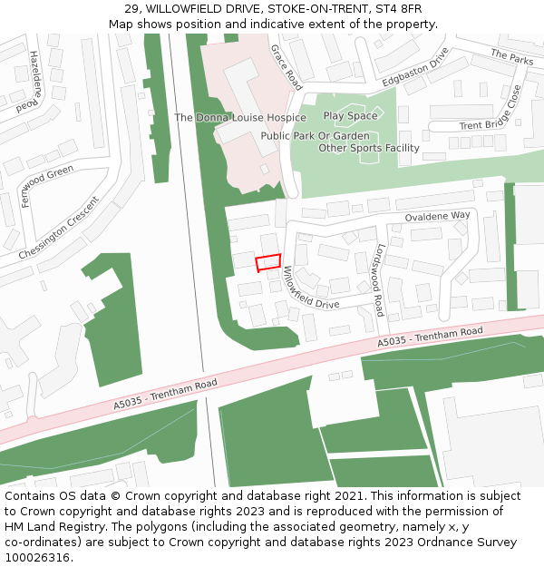 29, WILLOWFIELD DRIVE, STOKE-ON-TRENT, ST4 8FR: Location map and indicative extent of plot