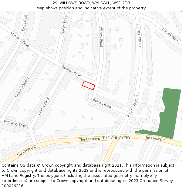 29, WILLOWS ROAD, WALSALL, WS1 2DR: Location map and indicative extent of plot