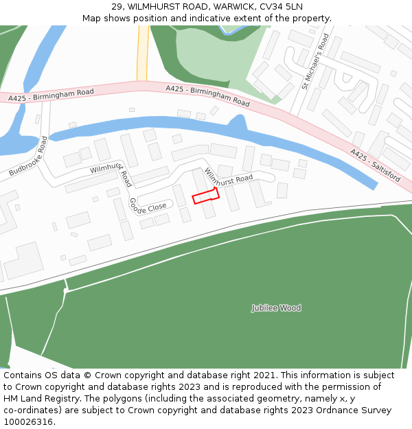 29, WILMHURST ROAD, WARWICK, CV34 5LN: Location map and indicative extent of plot