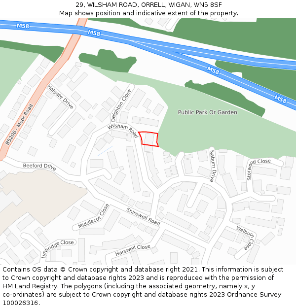 29, WILSHAM ROAD, ORRELL, WIGAN, WN5 8SF: Location map and indicative extent of plot