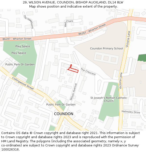 29, WILSON AVENUE, COUNDON, BISHOP AUCKLAND, DL14 8LW: Location map and indicative extent of plot