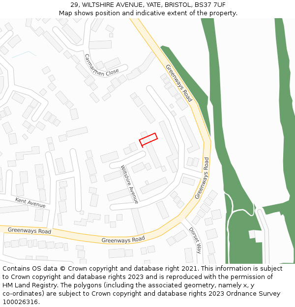 29, WILTSHIRE AVENUE, YATE, BRISTOL, BS37 7UF: Location map and indicative extent of plot